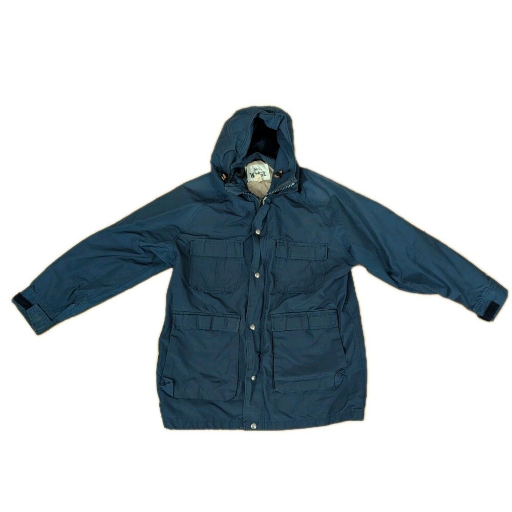 Woolrich Mens M Hooded Field Parka Jacket Slate Blue Cargo Pockets Lined Vintage